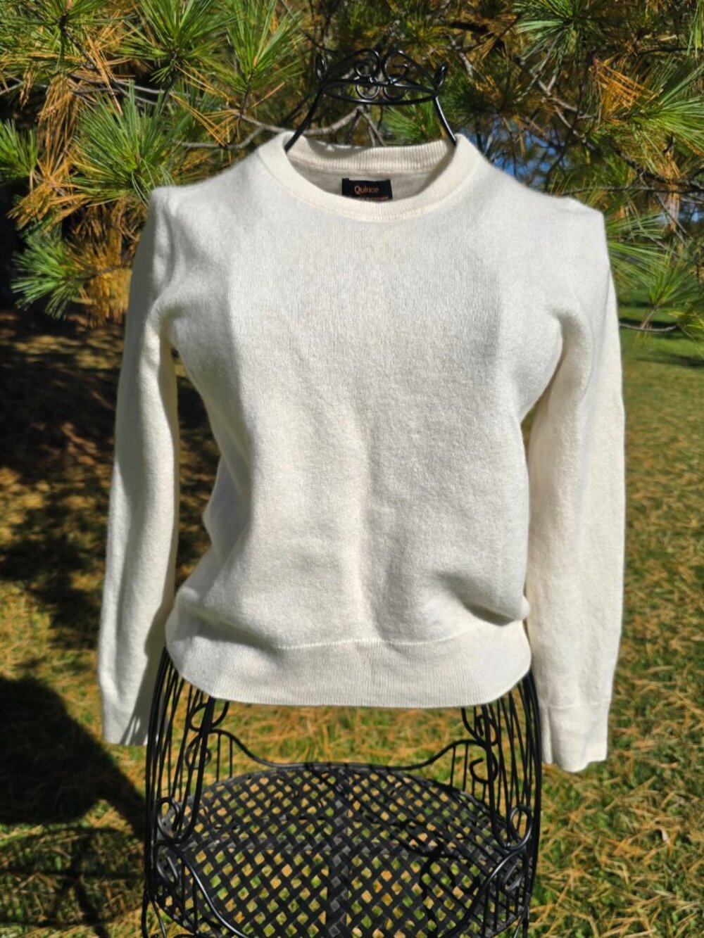 Quince 100% Mongolian cashmere, *labeled small, but best for XS.  Winter white.